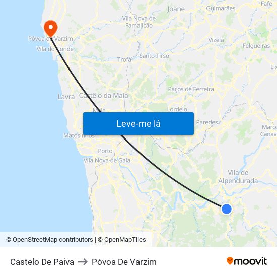 Castelo De Paiva to Póvoa De Varzim map