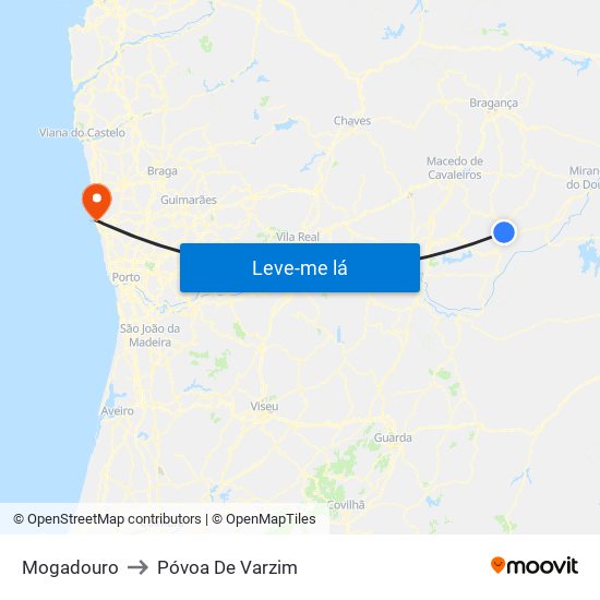 Mogadouro to Póvoa De Varzim map