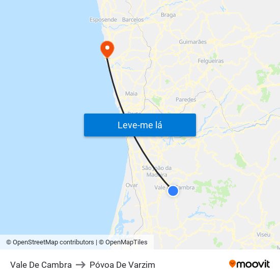 Vale De Cambra to Póvoa De Varzim map