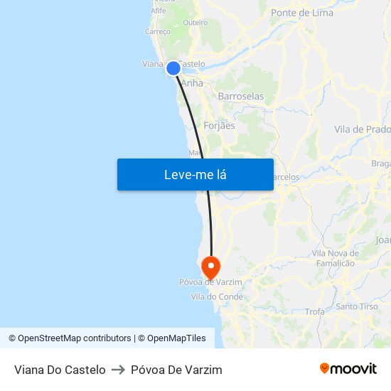 Viana Do Castelo to Póvoa De Varzim map