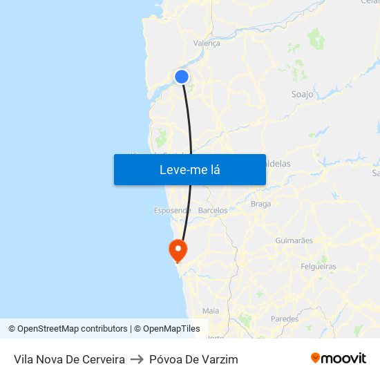 Vila Nova De Cerveira to Póvoa De Varzim map