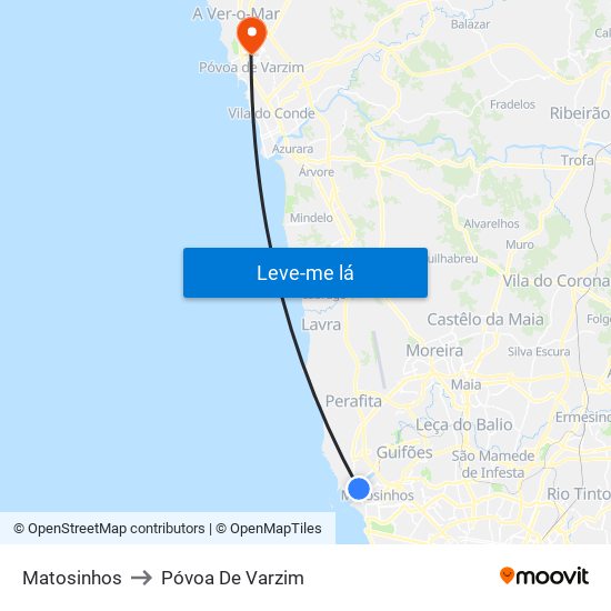 Matosinhos to Póvoa De Varzim map