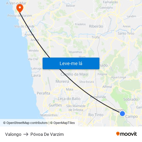 Valongo to Póvoa De Varzim map