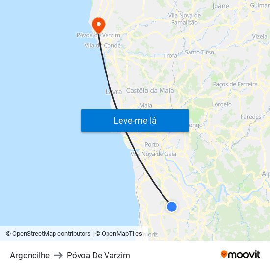 Argoncilhe to Póvoa De Varzim map