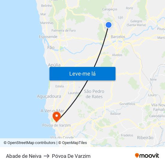 Abade de Neiva to Póvoa De Varzim map