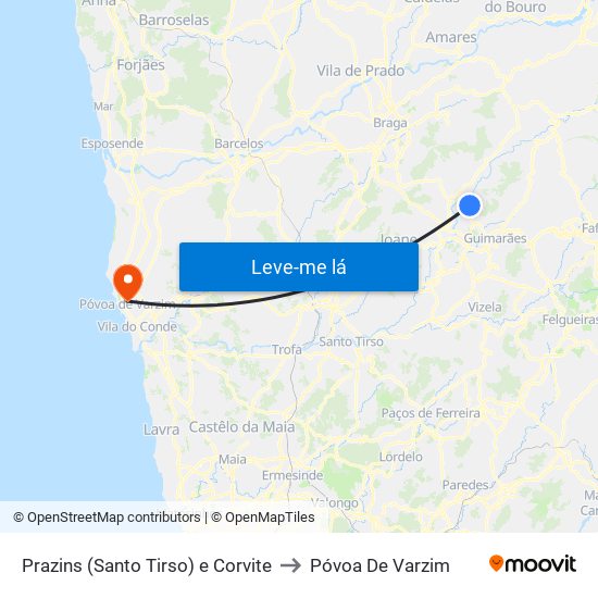 Prazins (Santo Tirso) e Corvite to Póvoa De Varzim map