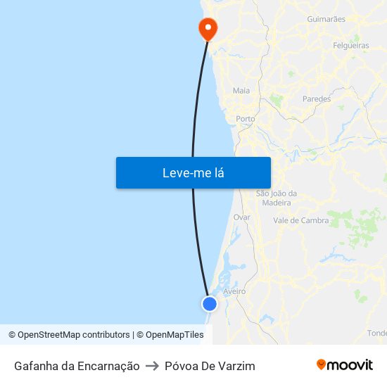 Gafanha da Encarnação to Póvoa De Varzim map