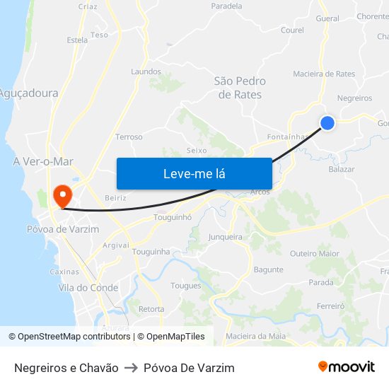 Negreiros e Chavão to Póvoa De Varzim map