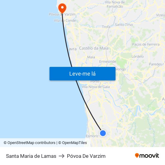 Santa Maria de Lamas to Póvoa De Varzim map