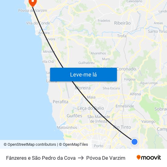 Fânzeres e São Pedro da Cova to Póvoa De Varzim map