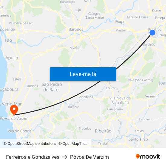 Ferreiros e Gondizalves to Póvoa De Varzim map