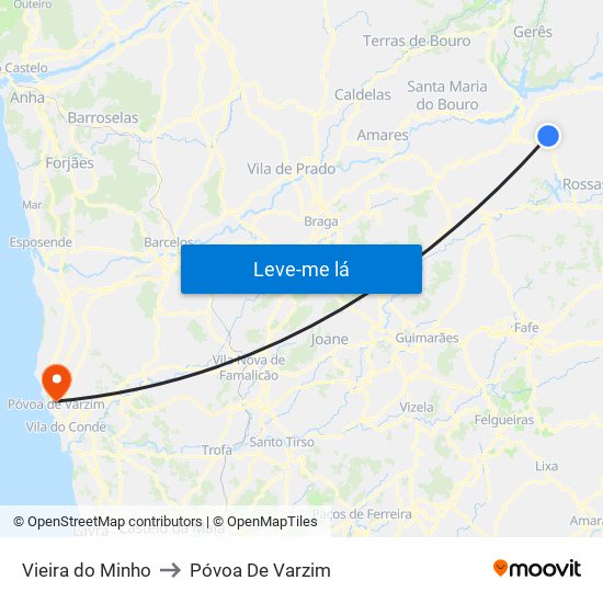 Vieira do Minho to Póvoa De Varzim map