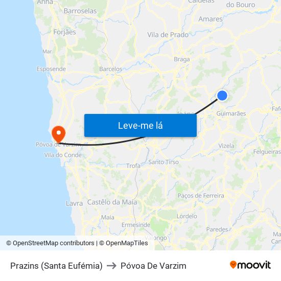 Prazins (Santa Eufémia) to Póvoa De Varzim map