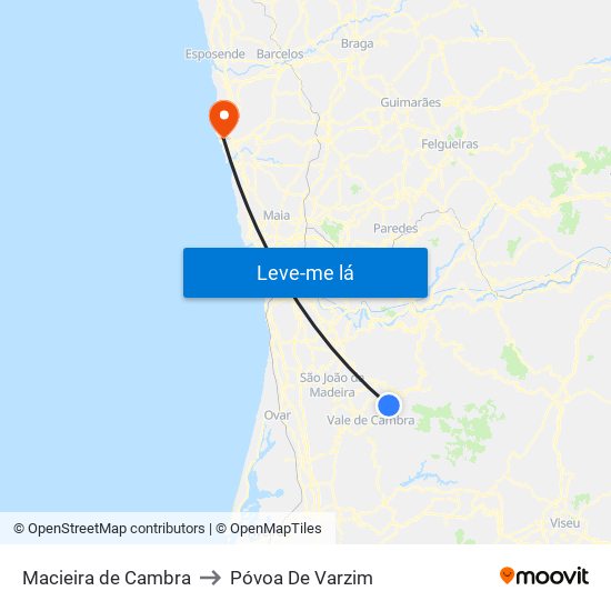 Macieira de Cambra to Póvoa De Varzim map