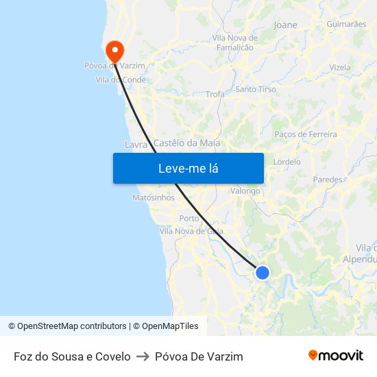 Foz do Sousa e Covelo to Póvoa De Varzim map