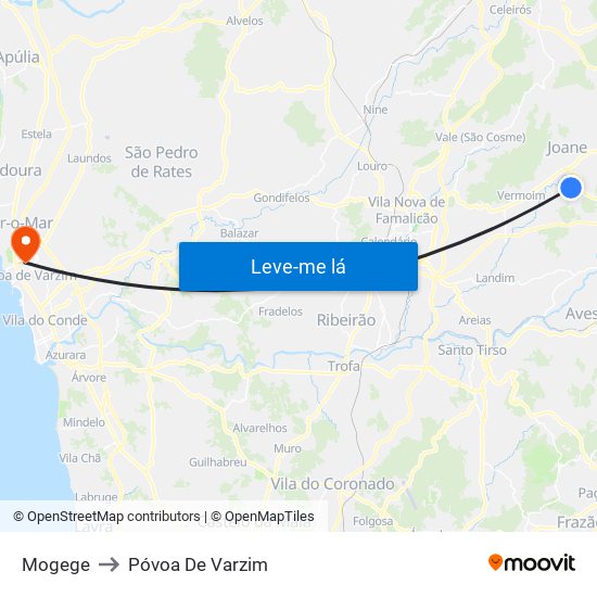 Mogege to Póvoa De Varzim map