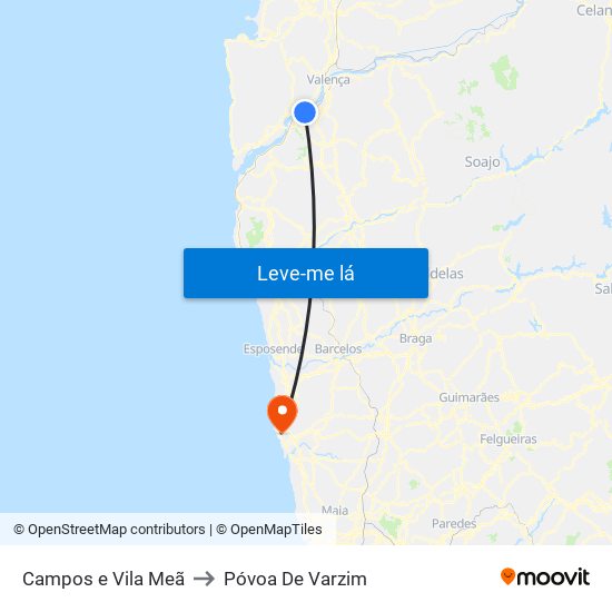 Campos e Vila Meã to Póvoa De Varzim map