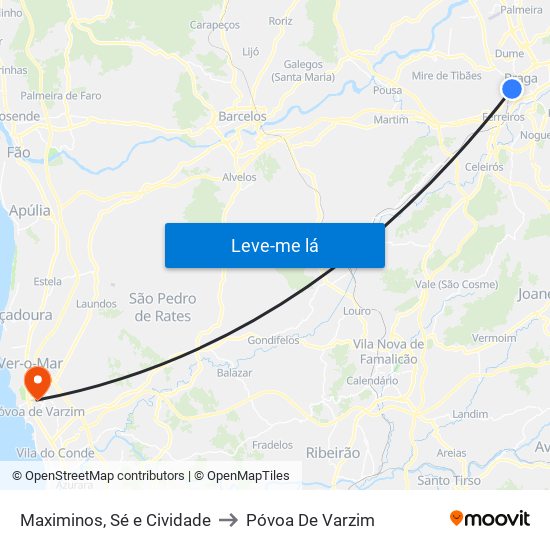 Maximinos, Sé e Cividade to Póvoa De Varzim map