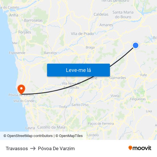 Travassos to Póvoa De Varzim map