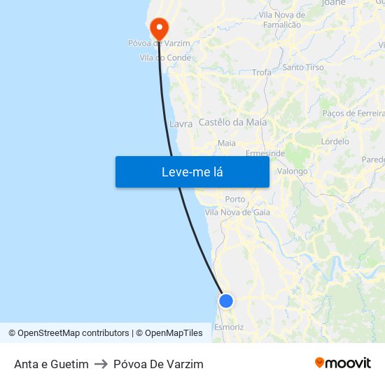 Anta e Guetim to Póvoa De Varzim map