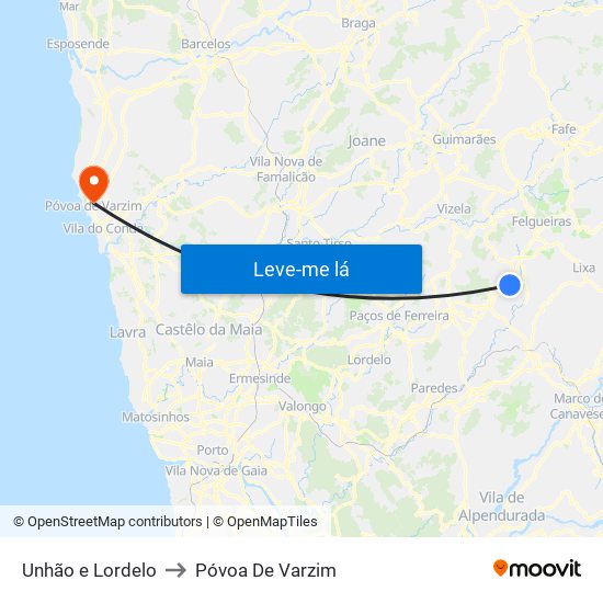 Unhão e Lordelo to Póvoa De Varzim map