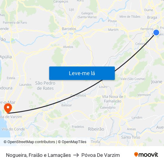 Nogueira, Fraião e Lamaçães to Póvoa De Varzim map