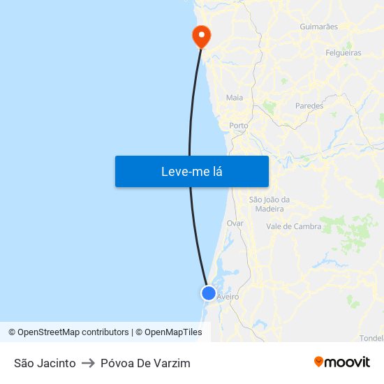São Jacinto to Póvoa De Varzim map