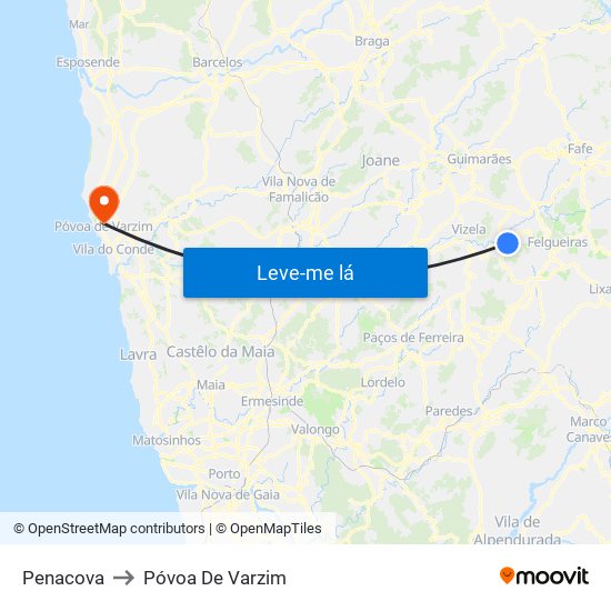 Penacova to Póvoa De Varzim map