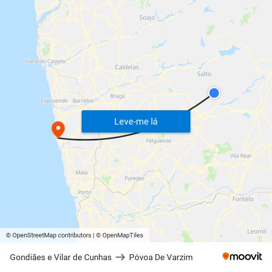 Gondiães e Vilar de Cunhas to Póvoa De Varzim map