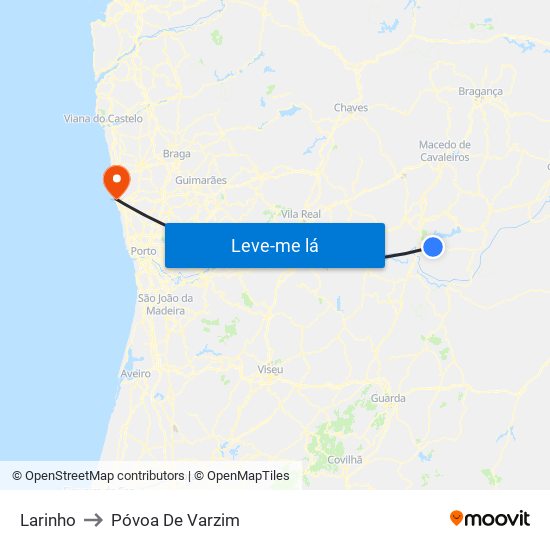 Larinho to Póvoa De Varzim map