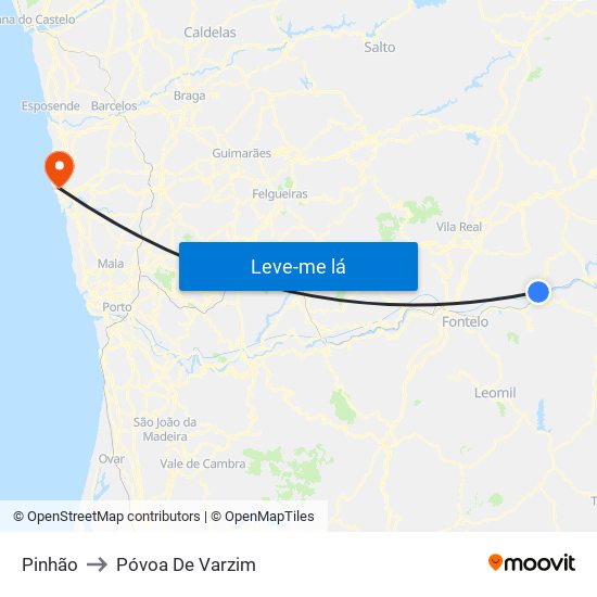 Pinhão to Póvoa De Varzim map