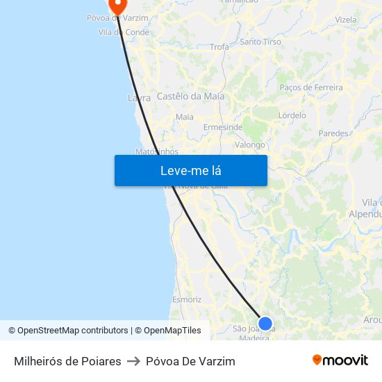 Milheirós de Poiares to Póvoa De Varzim map