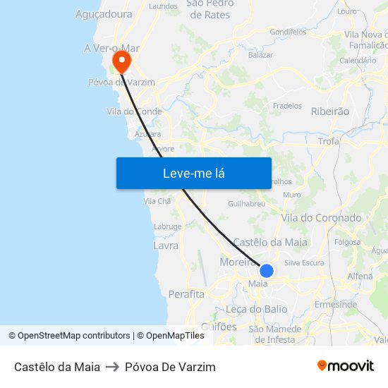 Castêlo da Maia to Póvoa De Varzim map