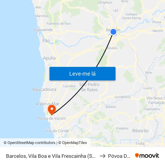 Barcelos, Vila Boa e Vila Frescainha (São Martinho e São Pedro) to Póvoa De Varzim map