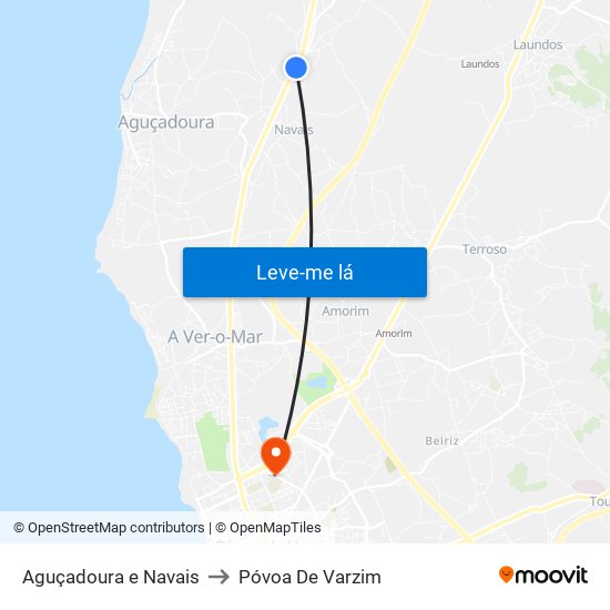 Aguçadoura e Navais to Póvoa De Varzim map