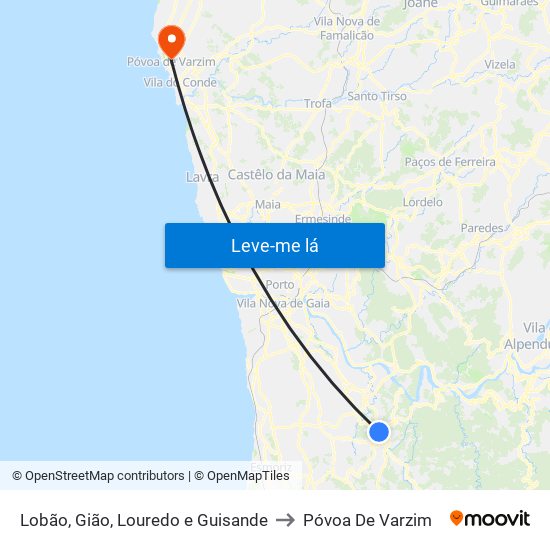 Lobão, Gião, Louredo e Guisande to Póvoa De Varzim map