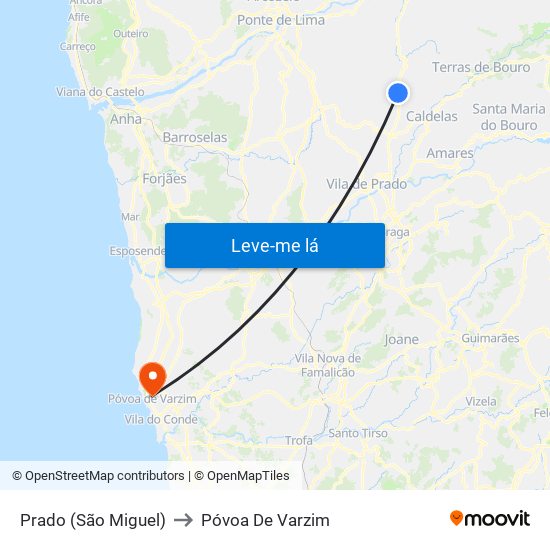 Prado (São Miguel) to Póvoa De Varzim map