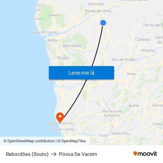 Rebordões (Souto) to Póvoa De Varzim map