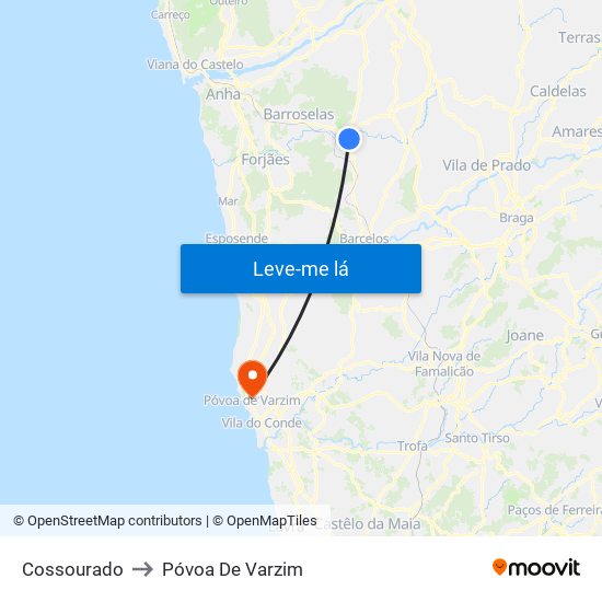 Cossourado to Póvoa De Varzim map