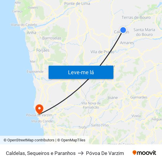 Caldelas, Sequeiros e Paranhos to Póvoa De Varzim map