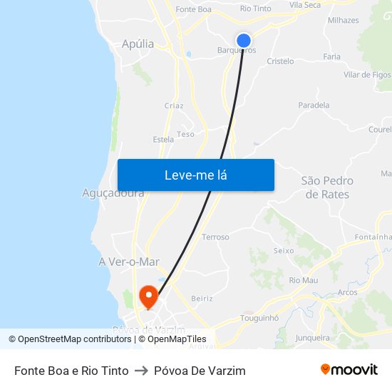 Fonte Boa e Rio Tinto to Póvoa De Varzim map