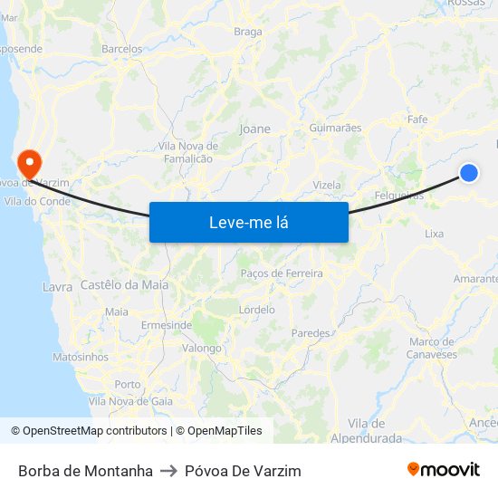 Borba de Montanha to Póvoa De Varzim map