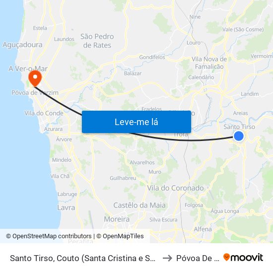 Santo Tirso, Couto (Santa Cristina e São Miguel) e Burgães to Póvoa De Varzim map