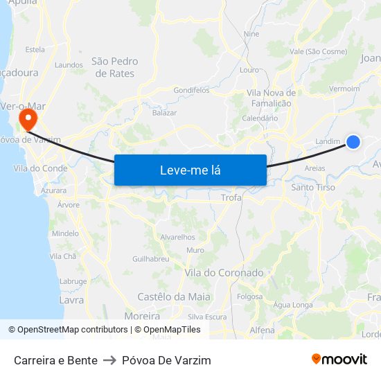 Carreira e Bente to Póvoa De Varzim map