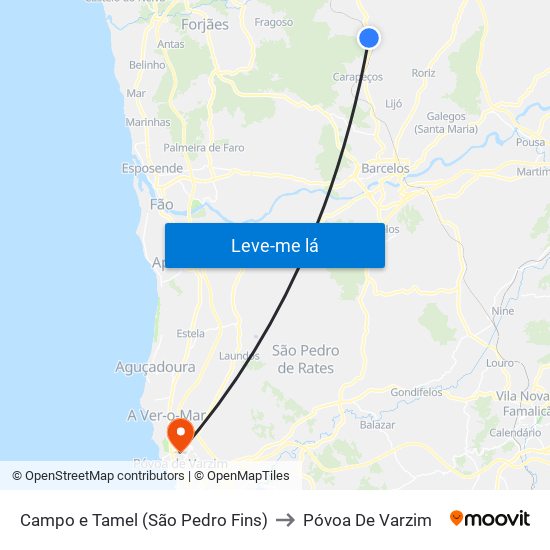 Campo e Tamel (São Pedro Fins) to Póvoa De Varzim map
