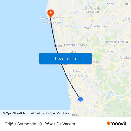 Grijó e Sermonde to Póvoa De Varzim map