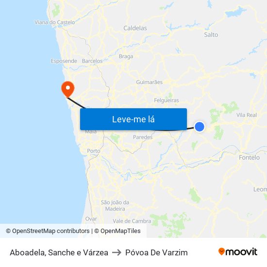 Aboadela, Sanche e Várzea to Póvoa De Varzim map