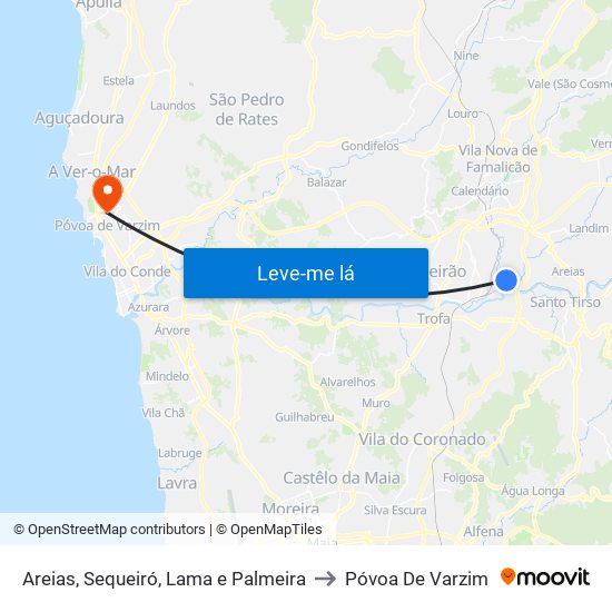 Areias, Sequeiró, Lama e Palmeira to Póvoa De Varzim map