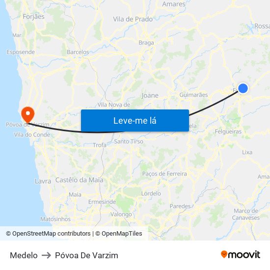 Medelo to Póvoa De Varzim map