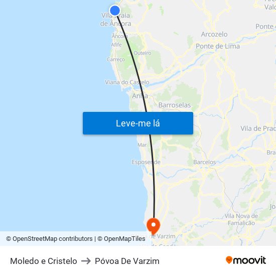 Moledo e Cristelo to Póvoa De Varzim map